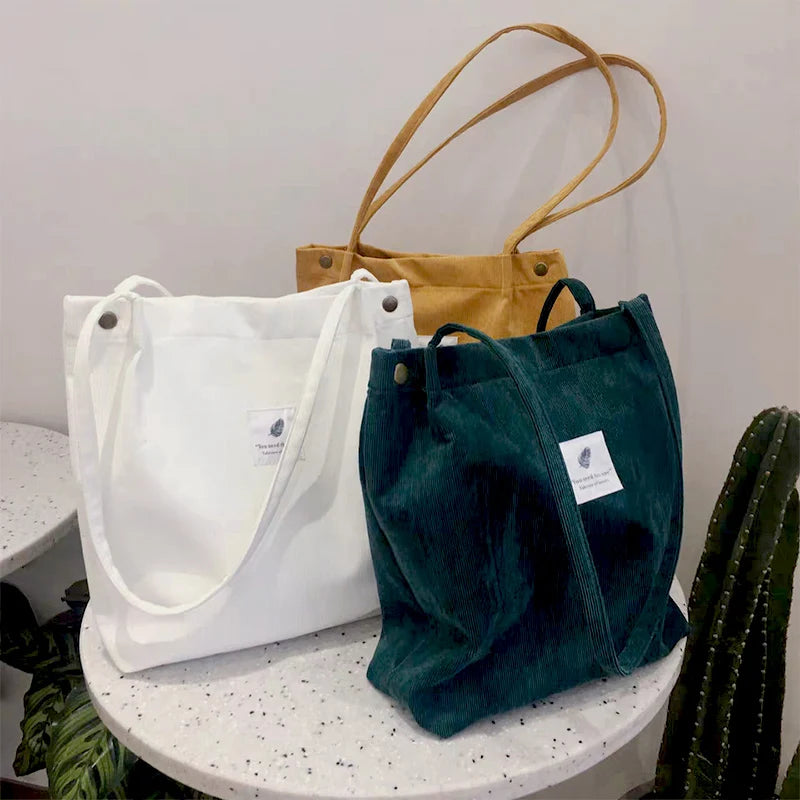 Corduroy Shoulder Bag Retro Style Tote Handbag