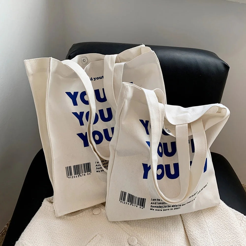 Letters Print Canvas Shoulder Bag Eco Handbag Tote