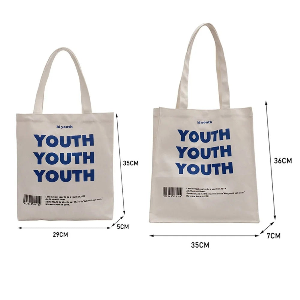 Letters Print Canvas Shoulder Bag Eco Handbag Tote