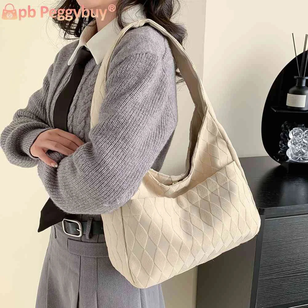 Casual Rhombus Underarm Bag Solid Soft Cloth Large Capacity