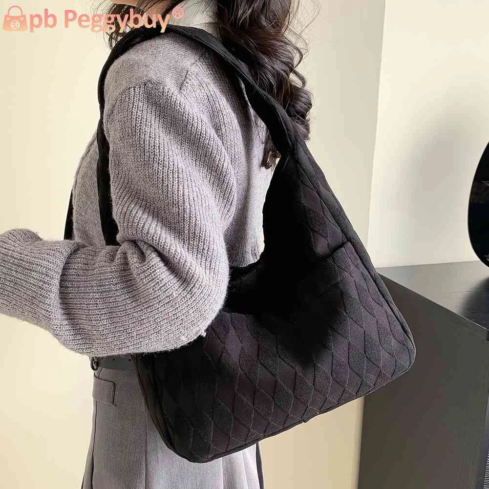 Casual Rhombus Underarm Bag Solid Soft Cloth Large Capacity