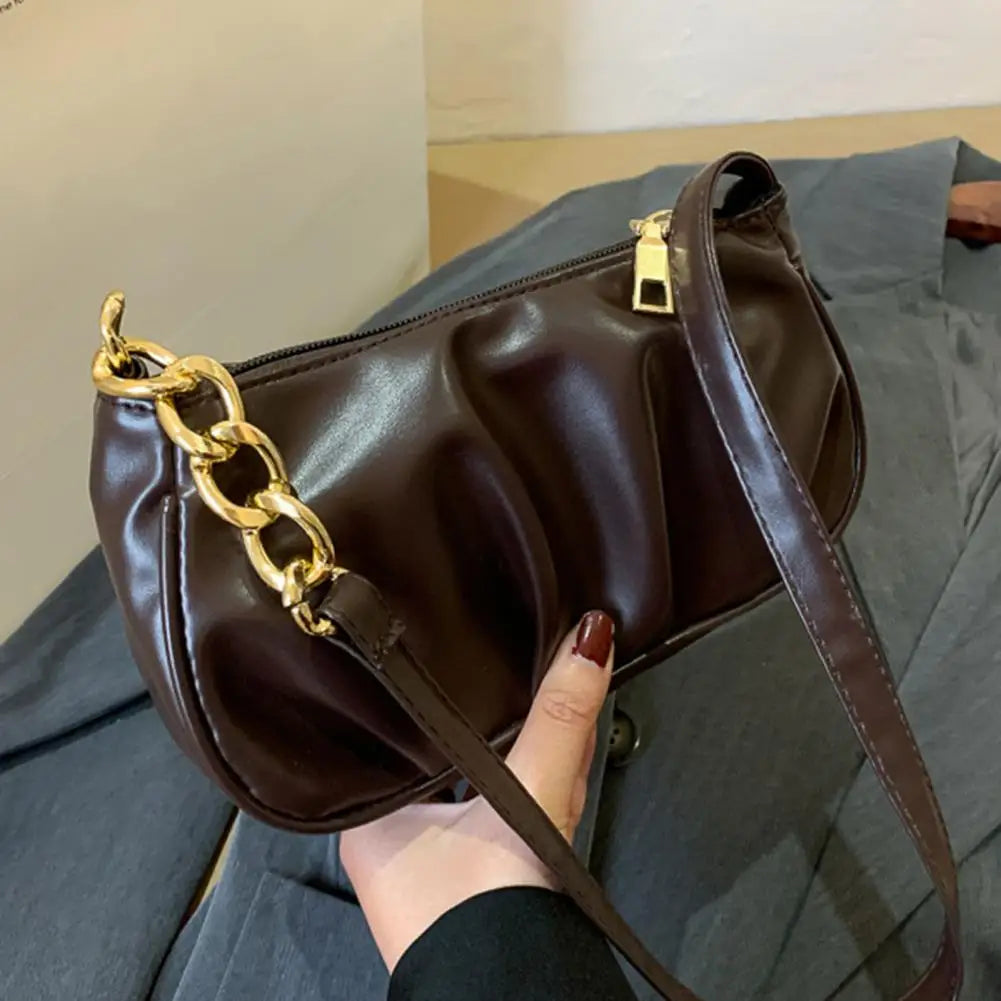 Casual Solid Zipper Shoulder Bag Underarm Purse Stylish Handbag for Shopping