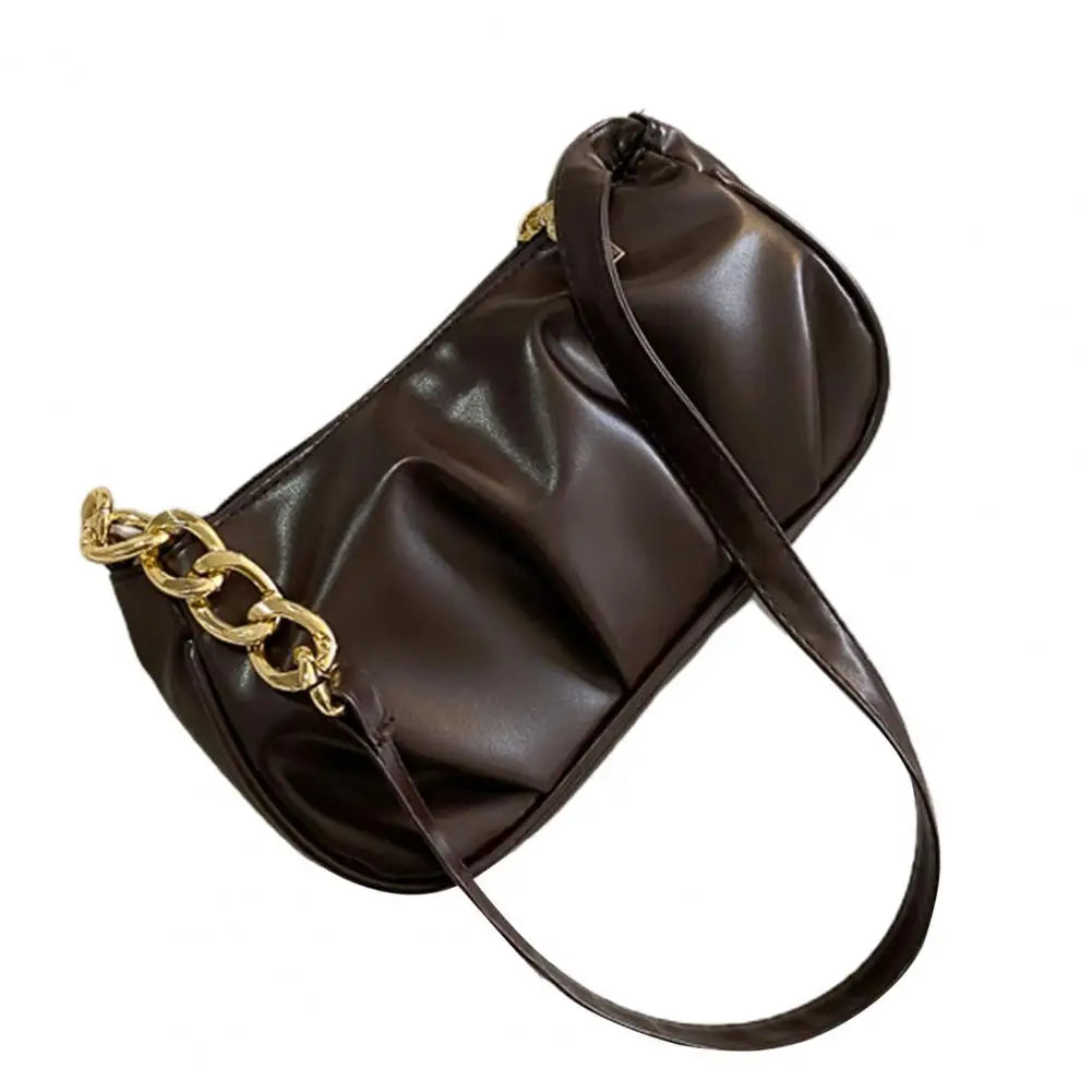 Casual Solid Zipper Shoulder Bag Underarm Purse Stylish Handbag for Shopping
