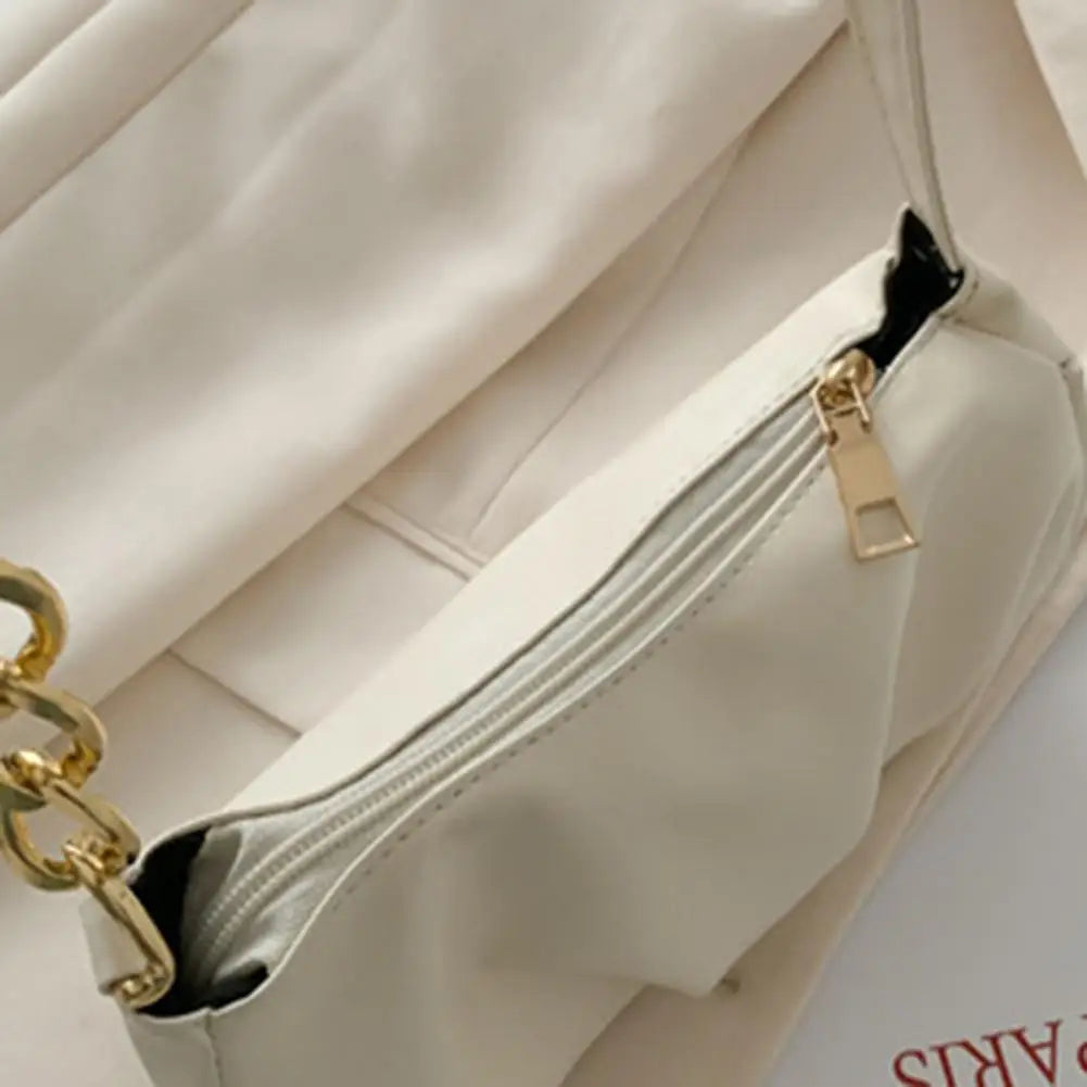Casual Solid Zipper Shoulder Bag Underarm Purse Stylish Handbag for Shopping