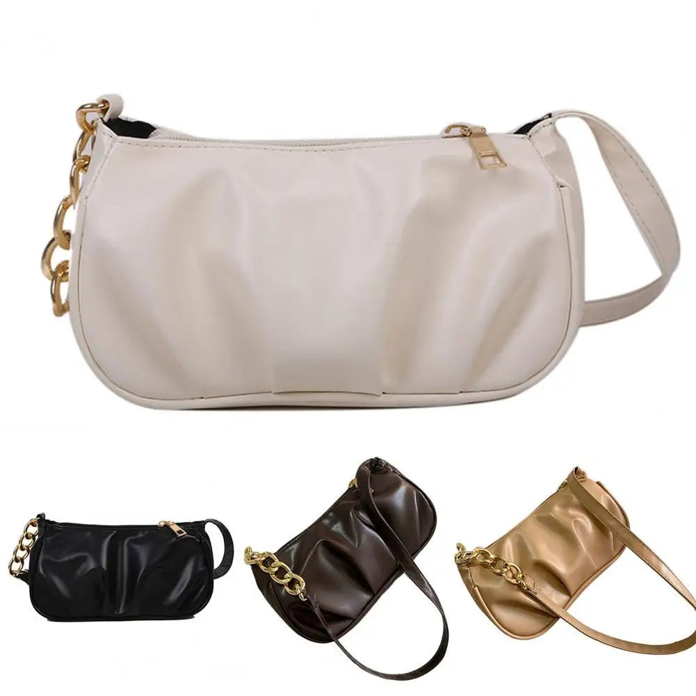 Casual Solid Zipper Shoulder Bag Underarm Purse Stylish Handbag for Shopping
