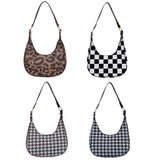 Women Houndstooth Print Shoulder Bag PU Leather Ladies Casual Messenger Handbag