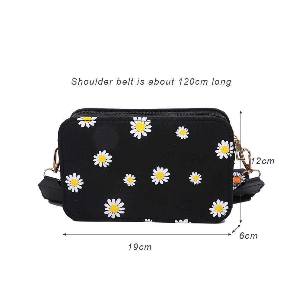 Women Shoulder Bag Daisy Pattern Handbags Small Square Messenger Tote Bags