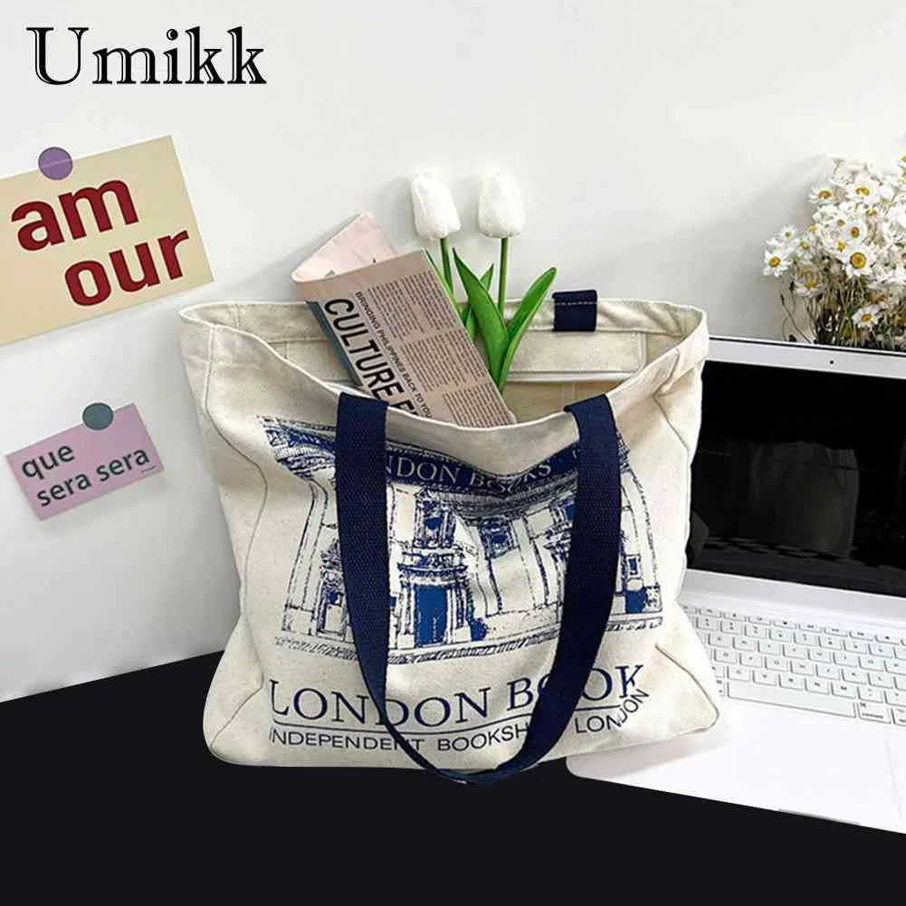 London Bookshop Print Canvas Shoulder Bag