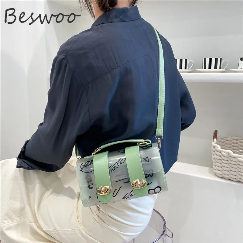 Women Shoulder Bag PVC Transparent Graffiti Handbag Small Messenger Square Bags