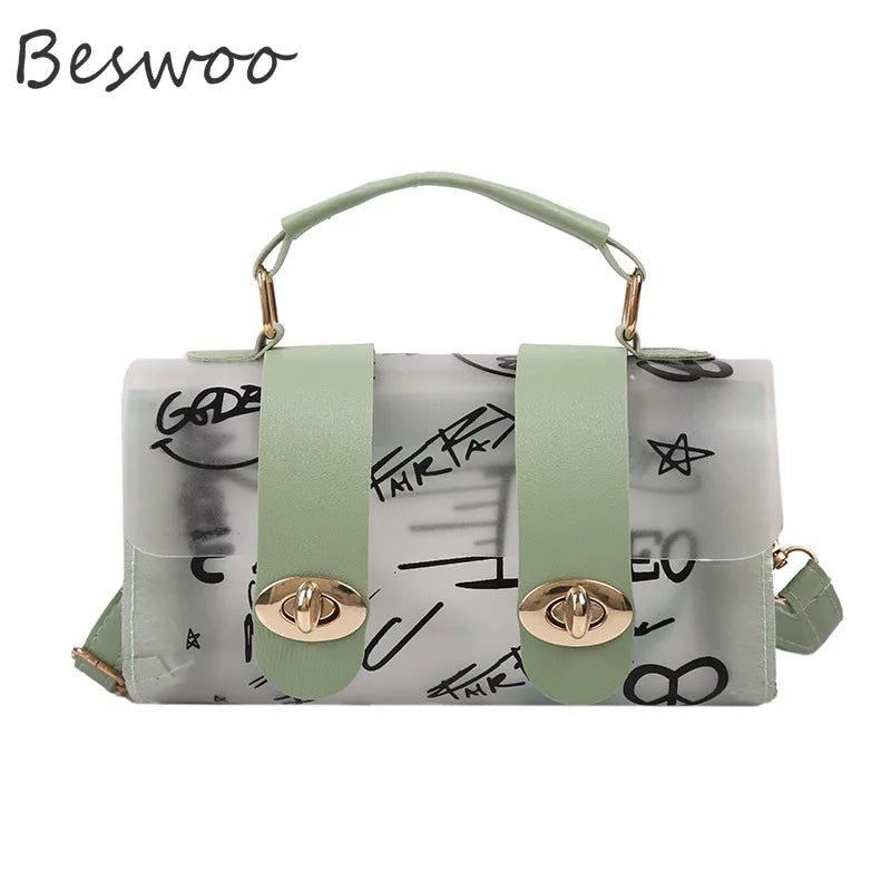 Women Shoulder Bag PVC Transparent Graffiti Handbag Small Messenger Square Bags