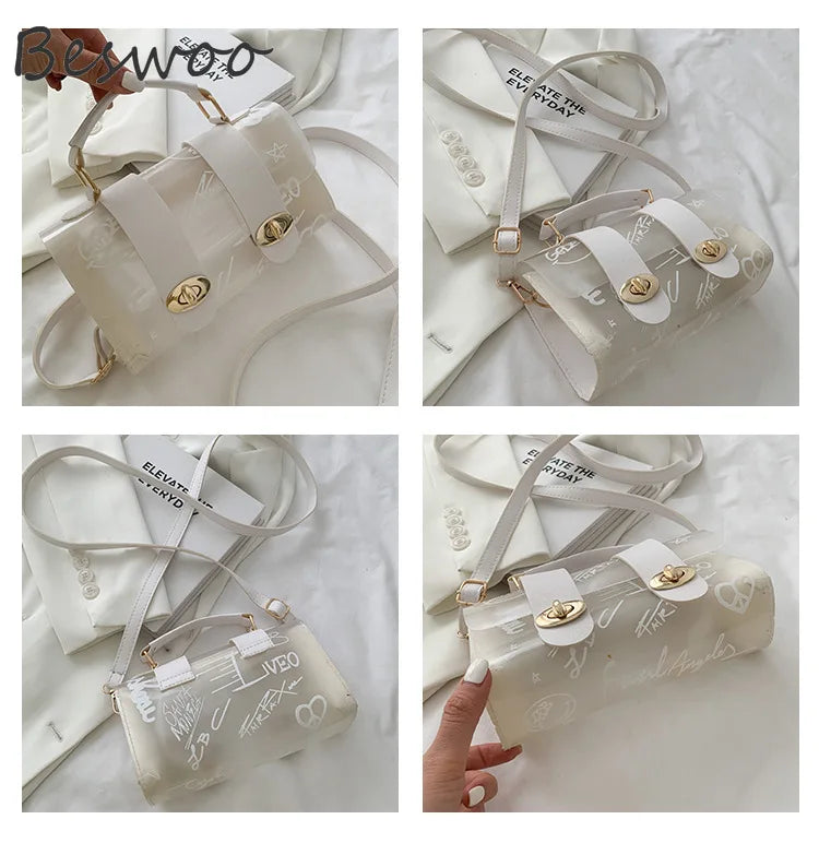 Women Shoulder Bag PVC Transparent Graffiti Handbag Small Messenger Square Bags