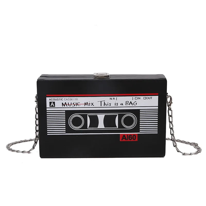 Funny Cartoon Tape Recorder Shoulder Bag PU Leather Crossbody Clutch