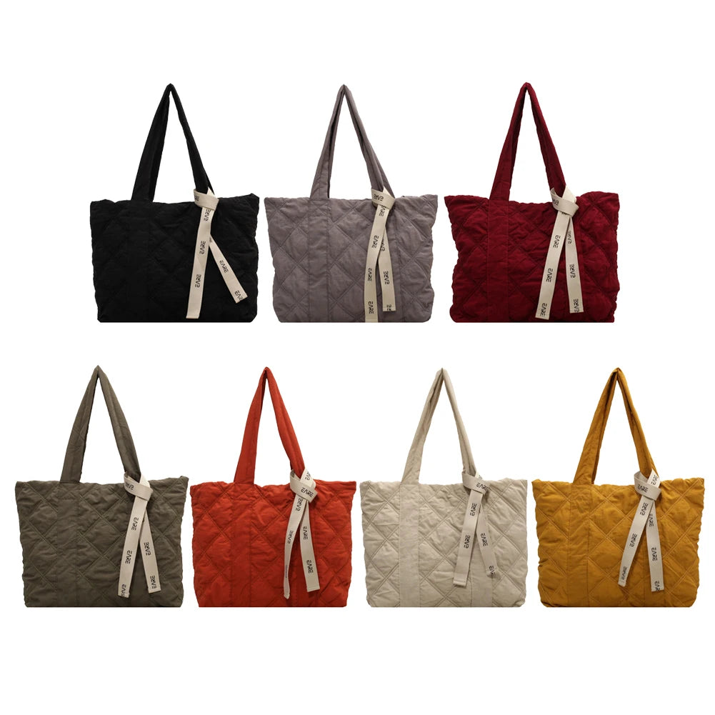Women Shoulder Bag Nylon Solid Checkered Pattern Underarm Bags Handbags