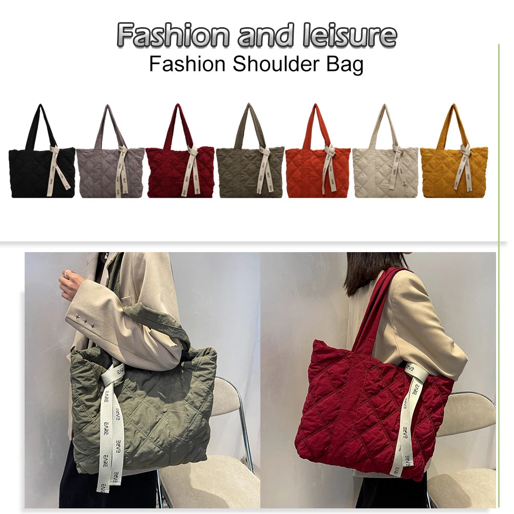 Women Shoulder Bag Nylon Solid Checkered Pattern Underarm Bags Handbags