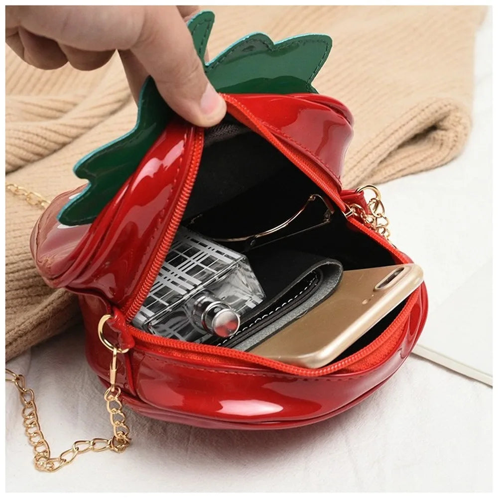 Strawberry Shape Shoulder Bag Pu Leather Chain Crossbody Bag