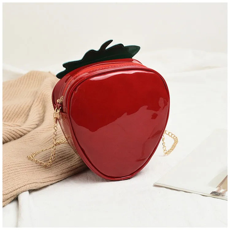 Strawberry Shape Shoulder Bag Pu Leather Chain Crossbody Bag