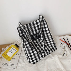 Canvas Plaid Women Shoulder Tote Bag Eco Shopping Handbag