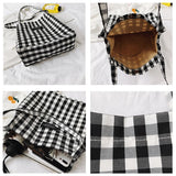 Canvas Plaid Women Shoulder Tote Bag Eco Shopping Handbag