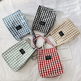 Canvas Plaid Women Shoulder Tote Bag Eco Shopping Handbag