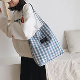 Canvas Plaid Women Shoulder Tote Bag Eco Shopping Handbag