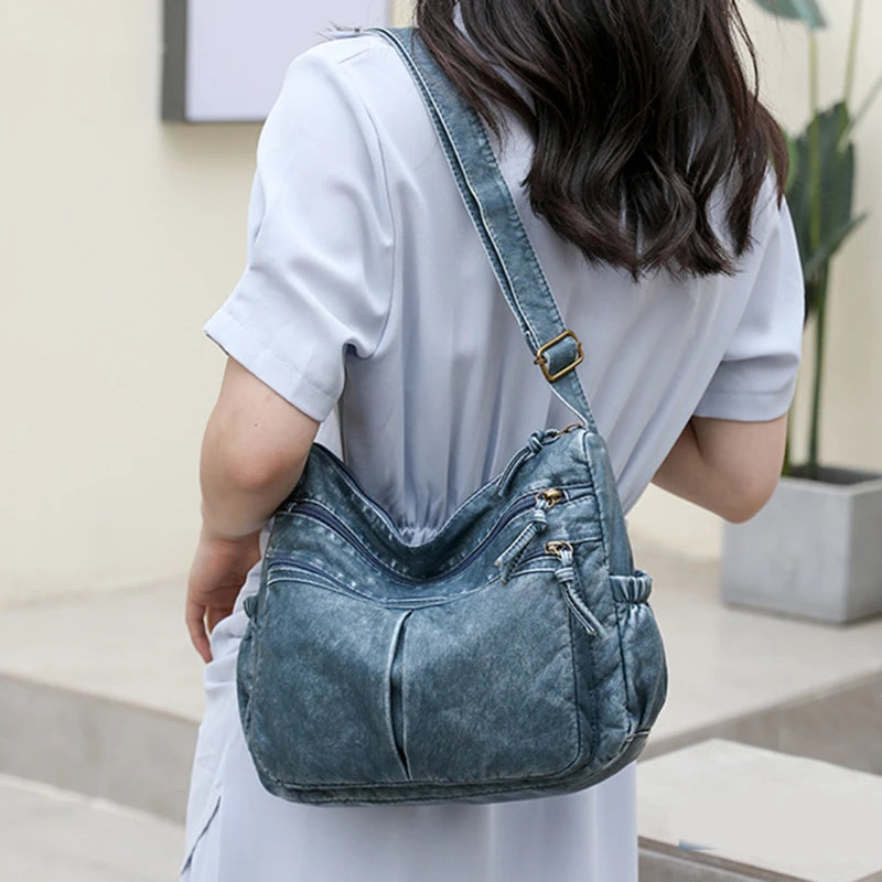 Women Shoulder Bag Washed Leather Handbags Vintage Shoulder Crossbody
