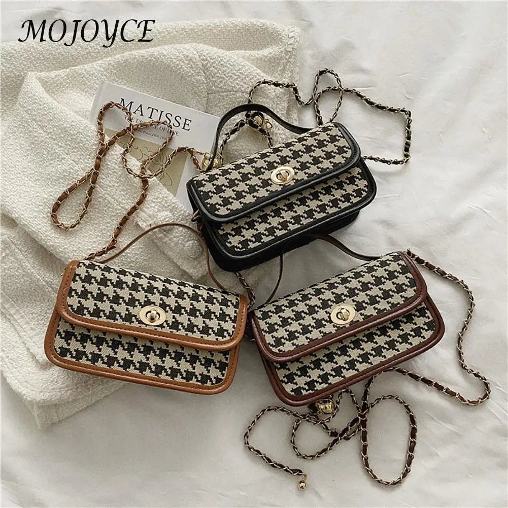 Women Shoulder Bag Woolen Cloth Flap Crossbody Bag Houndstooth Handbags
