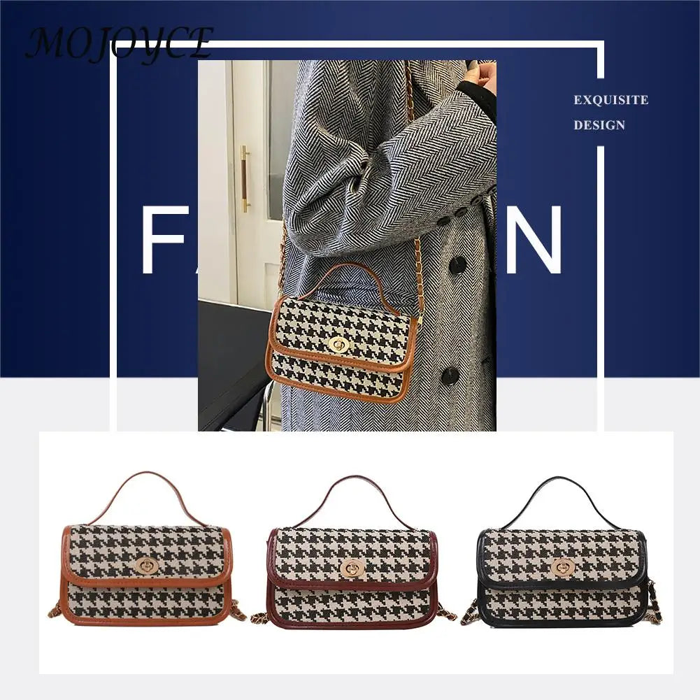 Women Shoulder Bag Woolen Cloth Flap Crossbody Bag Houndstooth Handbags
