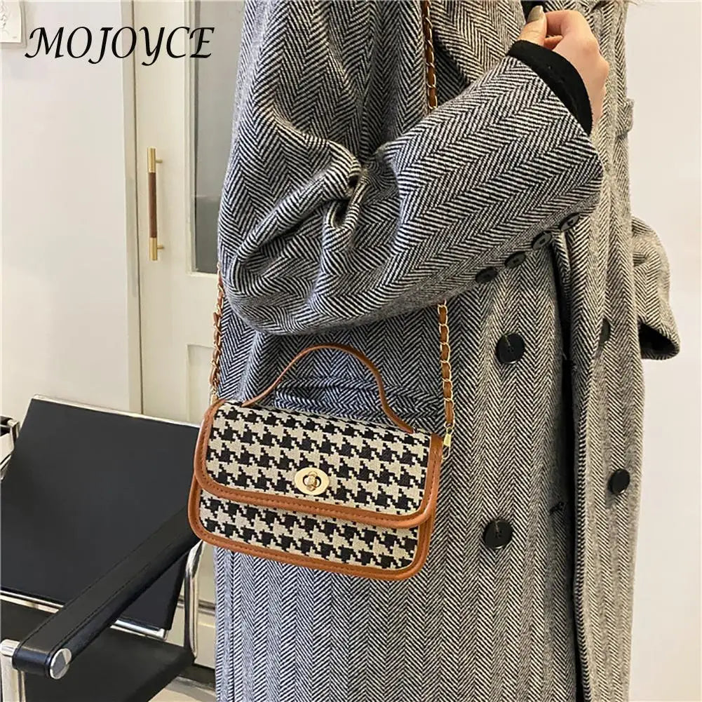 Women Shoulder Bag Woolen Cloth Flap Crossbody Bag Houndstooth Handbags