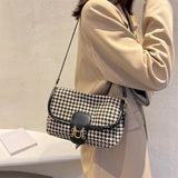 Women Shoulder Bag Woolen Cloth Flap Purse Variety of Colors Houndstooth Print