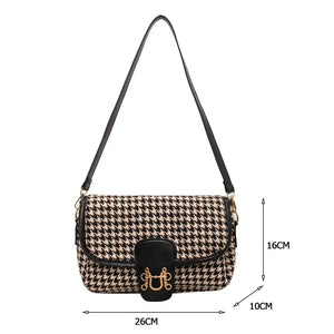 Women Shoulder Bag Woolen Cloth Flap Purse Variety of Colors Houndstooth Print