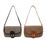 Women Shoulder Bag Woolen Cloth Flap Purse Variety of Colors Houndstooth Print
