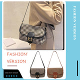 Women Shoulder Bag Woolen Cloth Flap Purse Variety of Colors Houndstooth Print