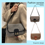 Women Shoulder Bag Woolen Cloth Flap Purse Variety of Colors Houndstooth Print