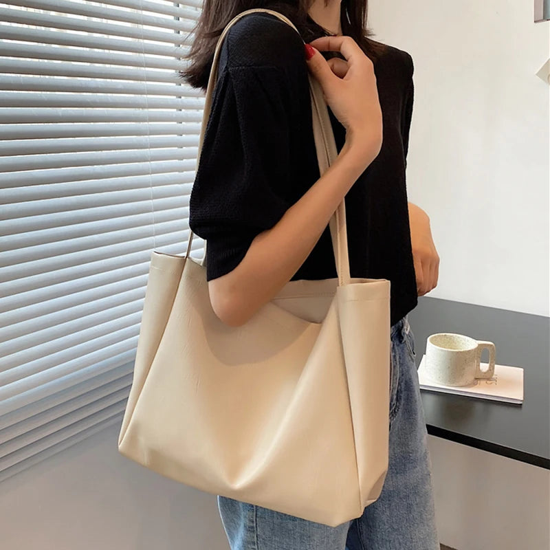 Women Shoulder Bags Large Capacity PU Leather Tote Bag Modern OL Minimalist
