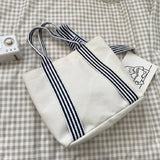 Bow Tote Bag Large Capacity Canvas Bag with Striped Strap