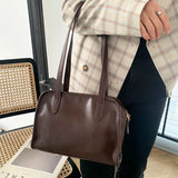 Brown PU Leather Shoulder Bag Vintage Zipper Large Capacity Underarm Handbag