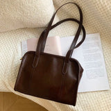 Brown PU Leather Shoulder Bag Vintage Zipper Large Capacity Underarm Handbag