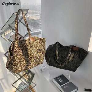 Vintage Leopard Shoulder Bag Canvas Tote Large Capacity Handbag