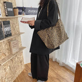 Vintage Leopard Shoulder Bag Canvas Tote Large Capacity Handbag