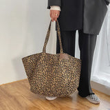Vintage Leopard Shoulder Bag Canvas Tote Large Capacity Handbag