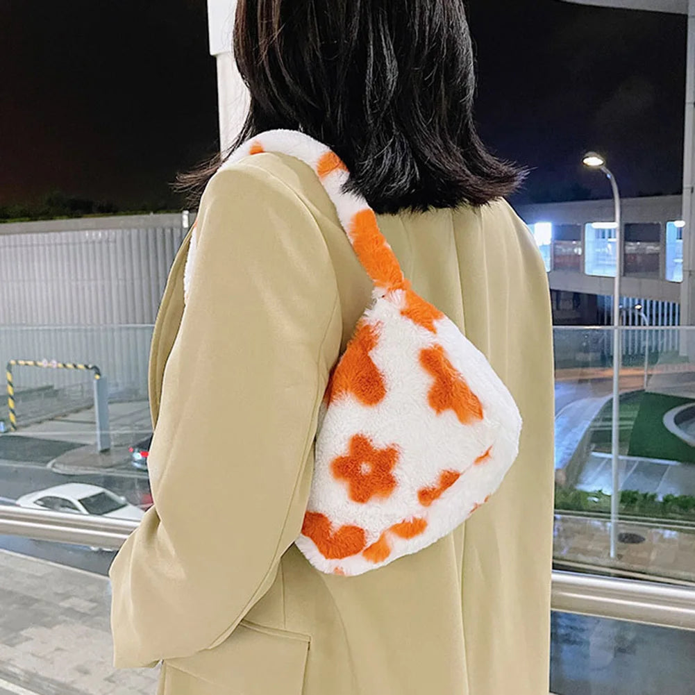 Fluffy Flower Pattern Shoulder Bag