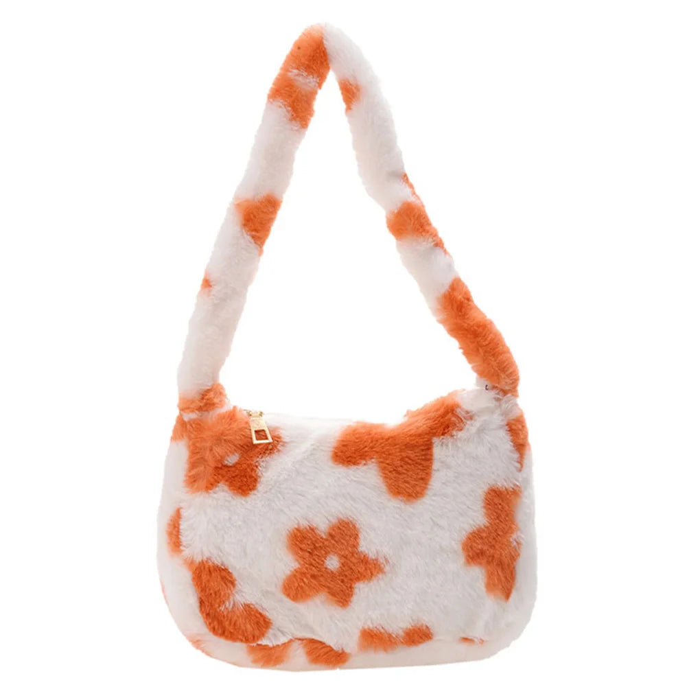 Fluffy Flower Pattern Shoulder Bag