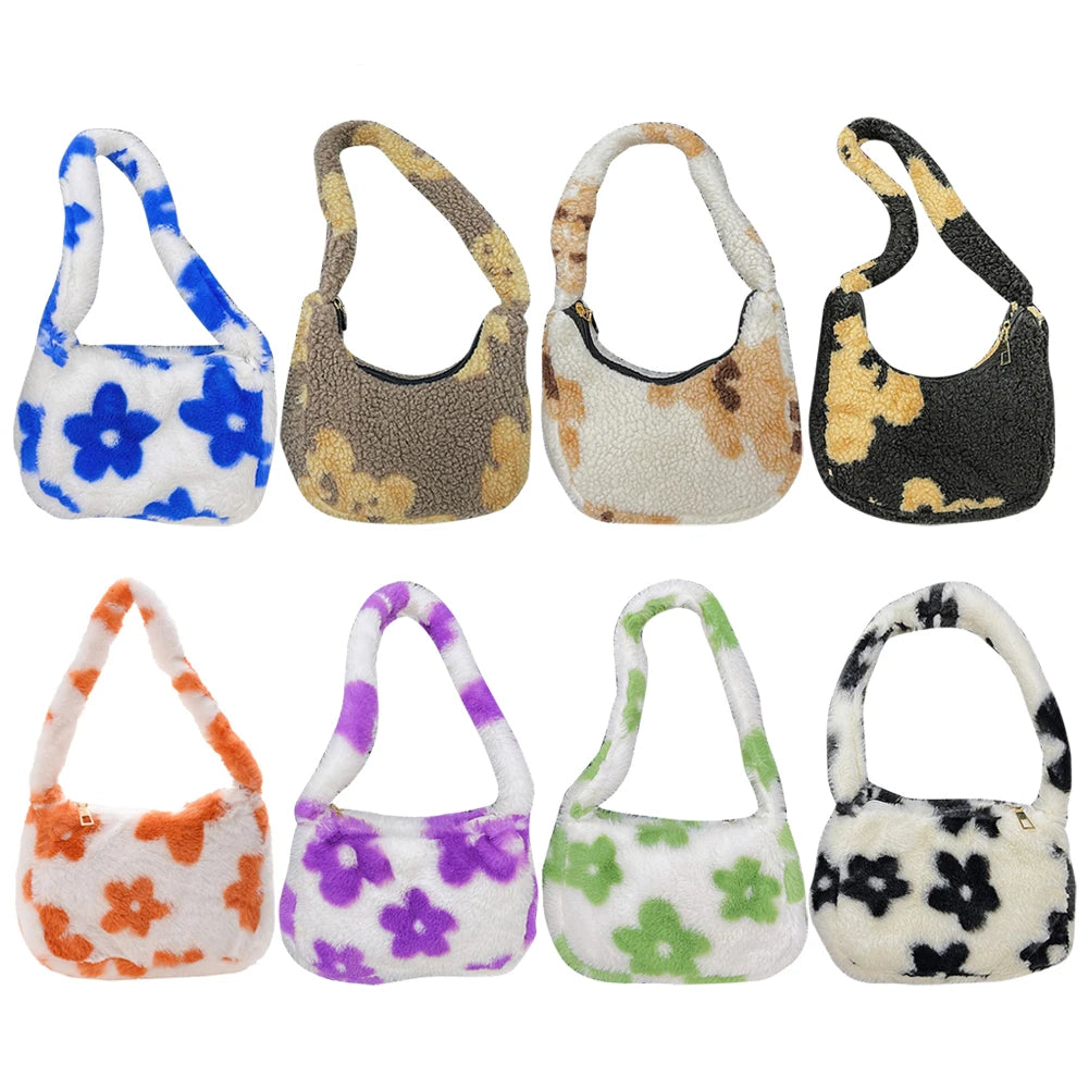 Fluffy Flower Pattern Shoulder Bag