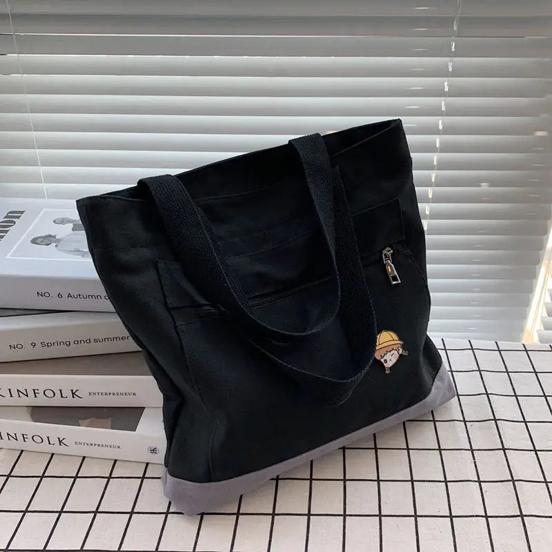 Harajuku Retro Canvas Shoulder Bag Large Capacity Zipper Totes Shopper Travel