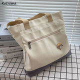 Harajuku Retro Canvas Shoulder Bag Large Capacity Zipper Totes Shopper Travel