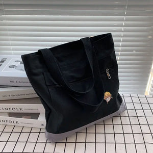 Harajuku Retro Canvas Shoulder Bag Large Capacity Zipper Totes Shopper Travel