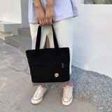 Harajuku Retro Canvas Shoulder Bag Large Capacity Zipper Totes Shopper Travel