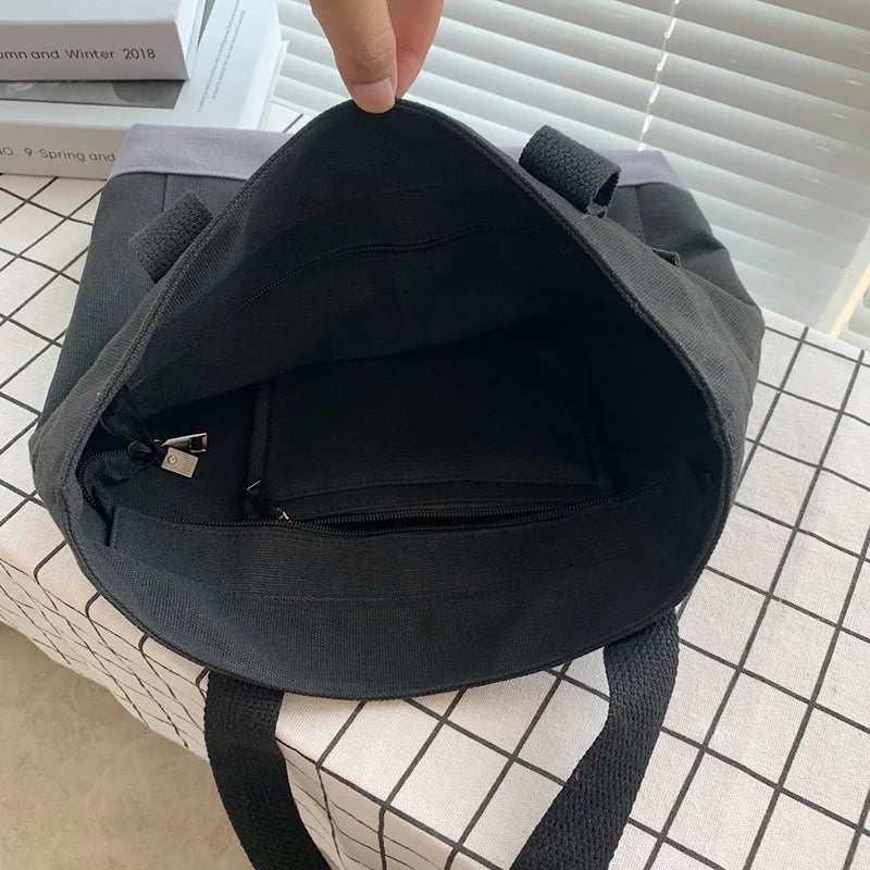 Harajuku Retro Canvas Shoulder Bag Large Capacity Zipper Totes Shopper Travel