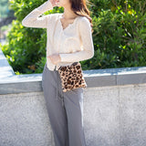 Leopard Pattern Shoulder Bag Plush Travel Handbag