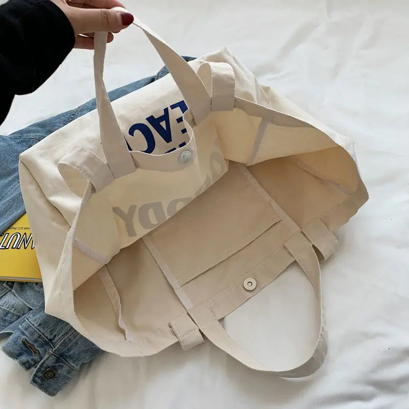 Canvas Tote Bag Women Shoulder Bags Student Casual Large Capacity